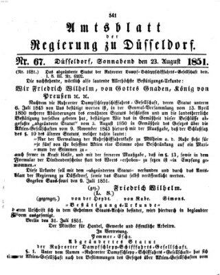 Amtsblatt für den Regierungsbezirk Düsseldorf Samstag 23. August 1851