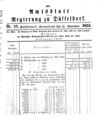 Amtsblatt für den Regierungsbezirk Düsseldorf Samstag 27. September 1851