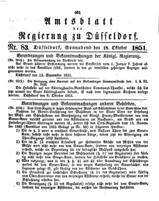 Amtsblatt für den Regierungsbezirk Düsseldorf Samstag 18. Oktober 1851