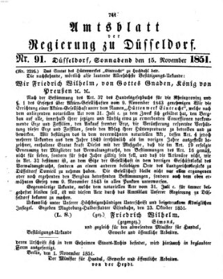 Amtsblatt für den Regierungsbezirk Düsseldorf Samstag 15. November 1851