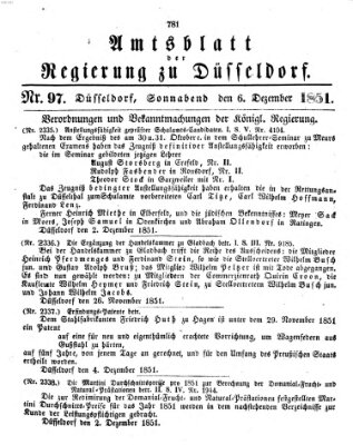 Amtsblatt für den Regierungsbezirk Düsseldorf Samstag 6. Dezember 1851