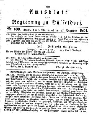 Amtsblatt für den Regierungsbezirk Düsseldorf Mittwoch 17. Dezember 1851