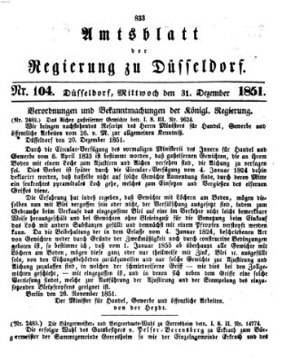 Amtsblatt für den Regierungsbezirk Düsseldorf Mittwoch 31. Dezember 1851