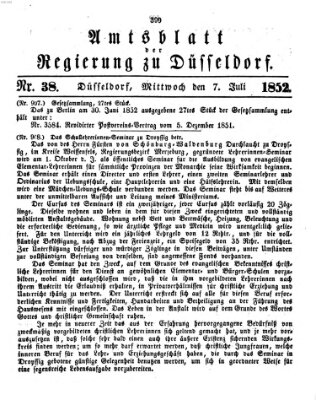 Amtsblatt für den Regierungsbezirk Düsseldorf Mittwoch 7. Juli 1852