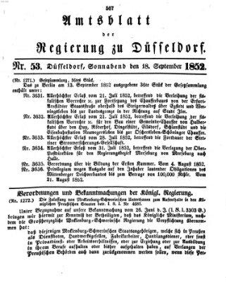 Amtsblatt für den Regierungsbezirk Düsseldorf Samstag 18. September 1852
