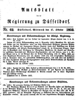 Amtsblatt für den Regierungsbezirk Düsseldorf Mittwoch 27. Oktober 1852