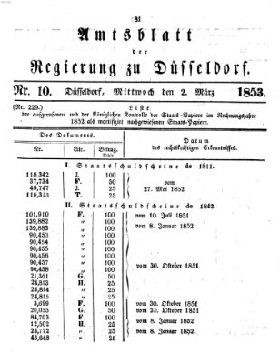 Amtsblatt für den Regierungsbezirk Düsseldorf Mittwoch 2. März 1853