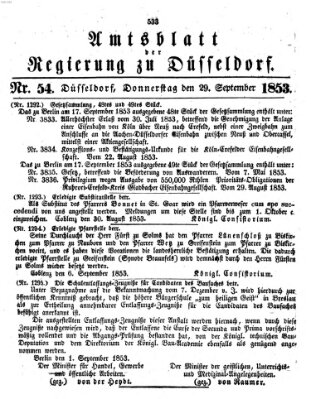 Amtsblatt für den Regierungsbezirk Düsseldorf Donnerstag 29. September 1853