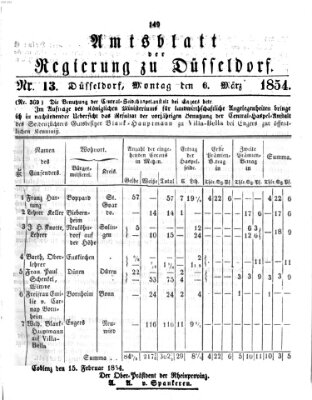 Amtsblatt für den Regierungsbezirk Düsseldorf Montag 6. März 1854