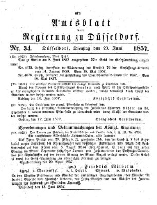 Amtsblatt für den Regierungsbezirk Düsseldorf Dienstag 23. Juni 1857