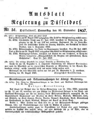 Amtsblatt für den Regierungsbezirk Düsseldorf Donnerstag 10. September 1857