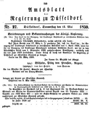 Amtsblatt für den Regierungsbezirk Düsseldorf Donnerstag 12. Mai 1859