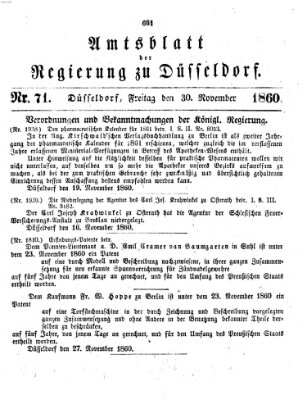 Amtsblatt für den Regierungsbezirk Düsseldorf Freitag 30. November 1860