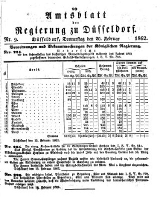 Amtsblatt für den Regierungsbezirk Düsseldorf Donnerstag 20. Februar 1862