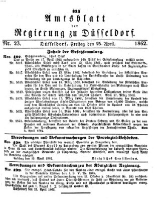 Amtsblatt für den Regierungsbezirk Düsseldorf Freitag 25. April 1862