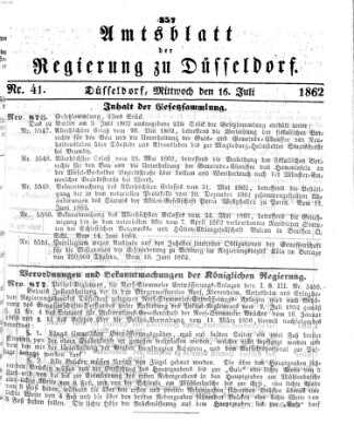 Amtsblatt für den Regierungsbezirk Düsseldorf Mittwoch 16. Juli 1862