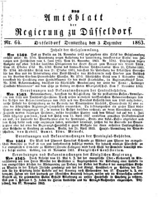 Amtsblatt für den Regierungsbezirk Düsseldorf Donnerstag 3. Dezember 1863