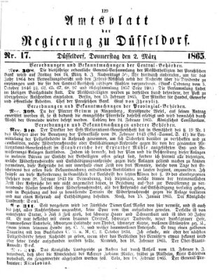 Amtsblatt für den Regierungsbezirk Düsseldorf Donnerstag 2. März 1865