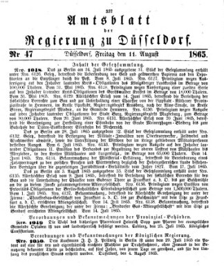 Amtsblatt für den Regierungsbezirk Düsseldorf Freitag 11. August 1865