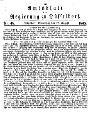 Amtsblatt für den Regierungsbezirk Düsseldorf Donnerstag 17. August 1865