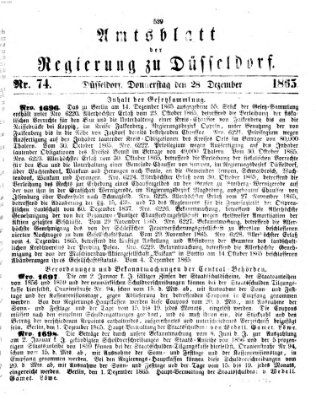 Amtsblatt für den Regierungsbezirk Düsseldorf Donnerstag 28. Dezember 1865