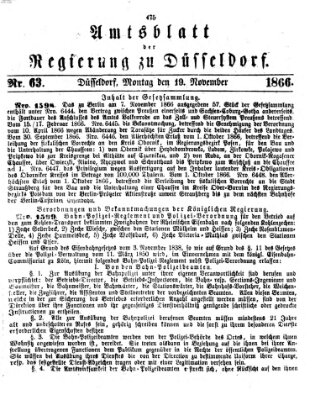 Amtsblatt für den Regierungsbezirk Düsseldorf Montag 19. November 1866