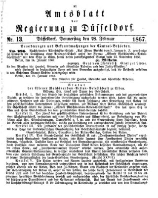 Amtsblatt für den Regierungsbezirk Düsseldorf Donnerstag 28. Februar 1867