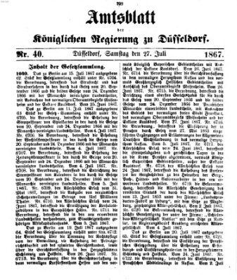 Amtsblatt für den Regierungsbezirk Düsseldorf Samstag 27. Juli 1867