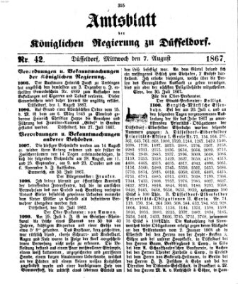 Amtsblatt für den Regierungsbezirk Düsseldorf Mittwoch 7. August 1867