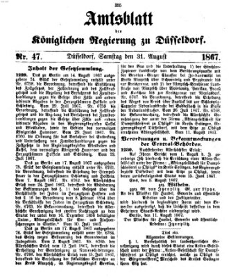 Amtsblatt für den Regierungsbezirk Düsseldorf Samstag 31. August 1867