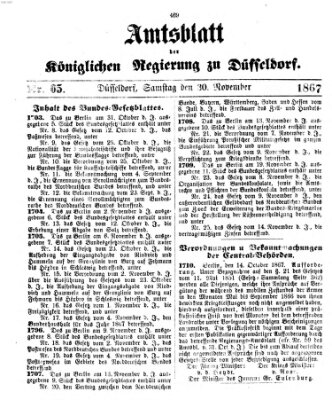 Amtsblatt für den Regierungsbezirk Düsseldorf Samstag 30. November 1867