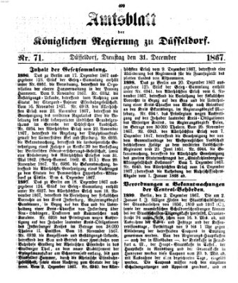 Amtsblatt für den Regierungsbezirk Düsseldorf Dienstag 31. Dezember 1867