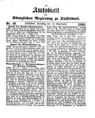 Amtsblatt für den Regierungsbezirk Düsseldorf Samstag 12. September 1868