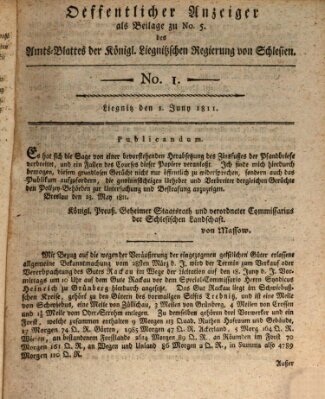 Amts-Blatt der Preußischen Regierung zu Liegnitz Samstag 1. Juni 1811