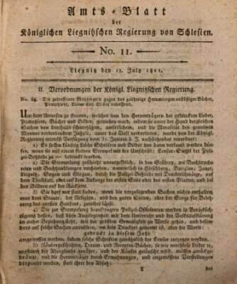 Amts-Blatt der Preußischen Regierung zu Liegnitz Samstag 13. Juli 1811