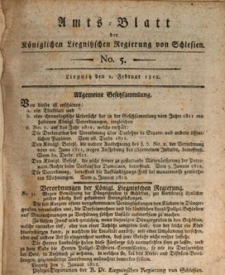 Amts-Blatt der Preußischen Regierung zu Liegnitz Samstag 1. Februar 1812