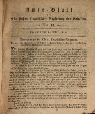 Amts-Blatt der Preußischen Regierung zu Liegnitz Samstag 21. März 1812