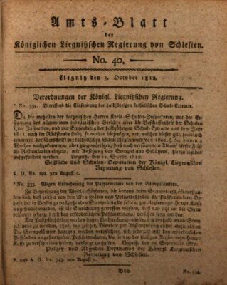 Amts-Blatt der Preußischen Regierung zu Liegnitz Samstag 3. Oktober 1812