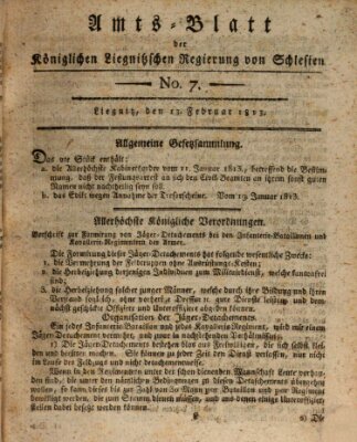 Amts-Blatt der Preußischen Regierung zu Liegnitz Samstag 13. Februar 1813