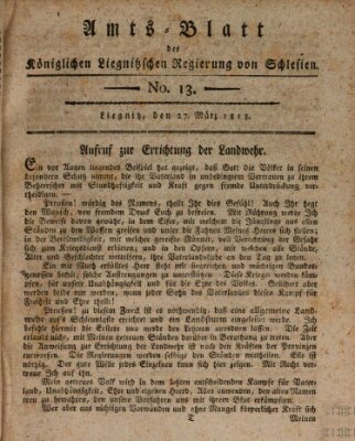 Amts-Blatt der Preußischen Regierung zu Liegnitz Samstag 27. März 1813