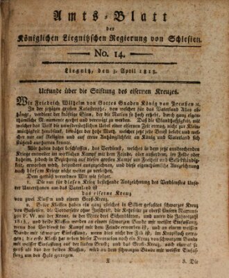 Amts-Blatt der Preußischen Regierung zu Liegnitz Samstag 3. April 1813