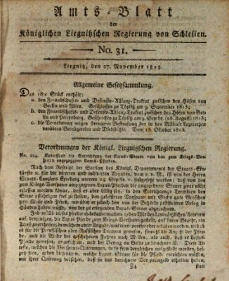 Amts-Blatt der Preußischen Regierung zu Liegnitz Samstag 27. November 1813