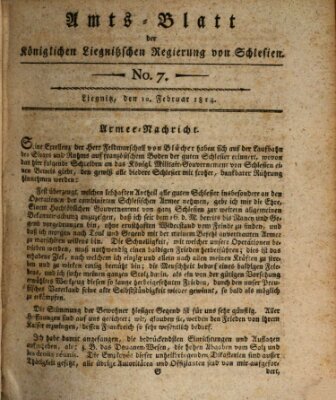 Amts-Blatt der Preußischen Regierung zu Liegnitz Samstag 12. Februar 1814