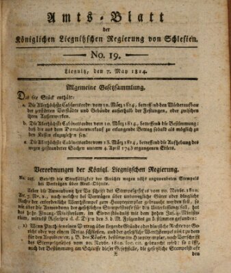 Amts-Blatt der Preußischen Regierung zu Liegnitz Samstag 7. Mai 1814