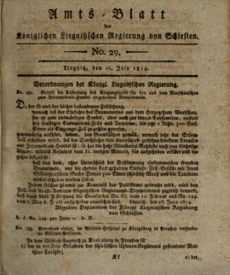 Amts-Blatt der Preußischen Regierung zu Liegnitz Samstag 16. Juli 1814