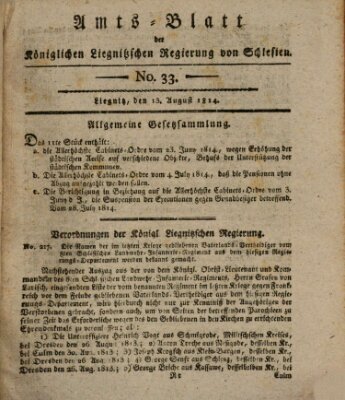 Amts-Blatt der Preußischen Regierung zu Liegnitz Samstag 13. August 1814