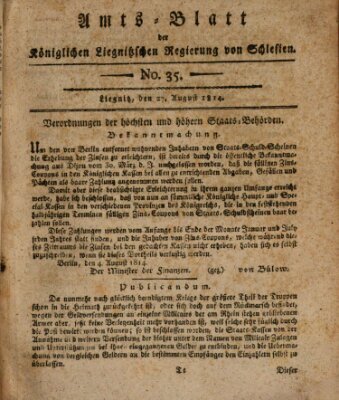 Amts-Blatt der Preußischen Regierung zu Liegnitz Samstag 27. August 1814