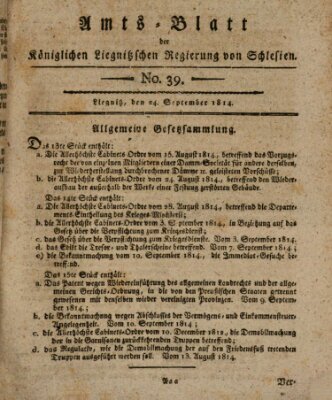 Amts-Blatt der Preußischen Regierung zu Liegnitz Samstag 24. September 1814