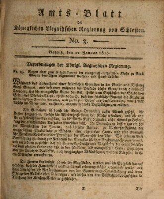 Amts-Blatt der Preußischen Regierung zu Liegnitz Samstag 21. Januar 1815