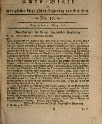 Amts-Blatt der Preußischen Regierung zu Liegnitz Samstag 11. März 1815